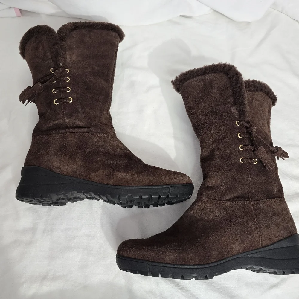 Lauren Ralph Lauren Tadina Brown Suede Nubuck Lamb Fur Shearling Boots s…